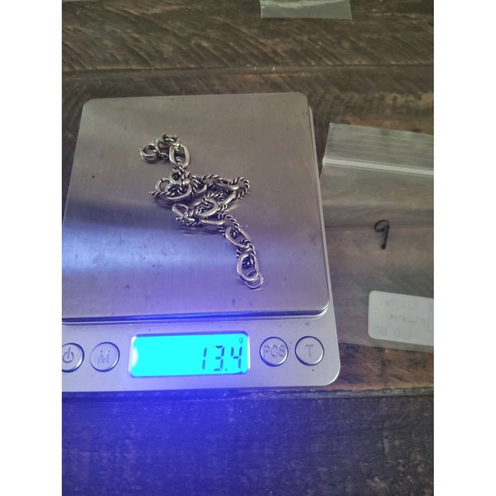Vintage Twisted Rope Oval Link Charm Chain Bracelet 7.5" 13.4g 925 silver